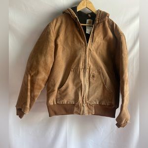 Carhartt Zip Hooded Jacket Mens Medium Duck Brown Tan Distressed Worn